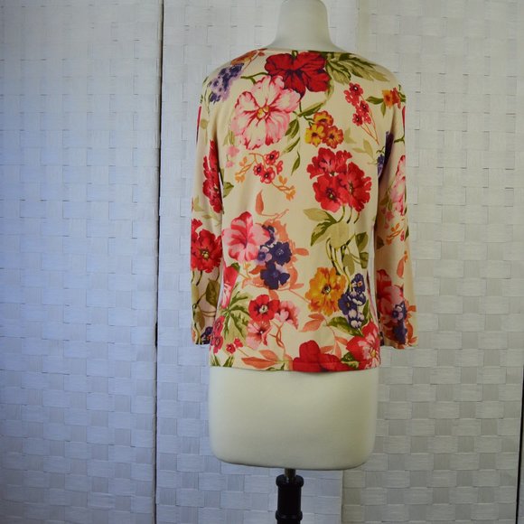Talbots Petite Flowered Top, Size S, Cream & Pink - Picture 2 of 5